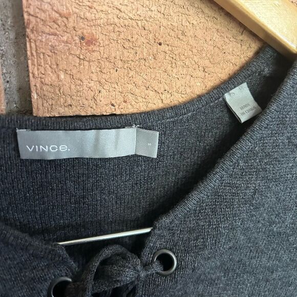 Vince Merino Wool Cashmere Blend Lace Up Sweater in Heather Graphite Gray Small - Picture 3 of 6